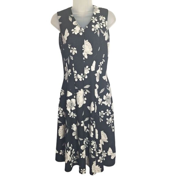 Elle Womens A Line Dress Sleeveless Floral Flowy Classic Romantic Officecore  XS - Picture 1 of 10